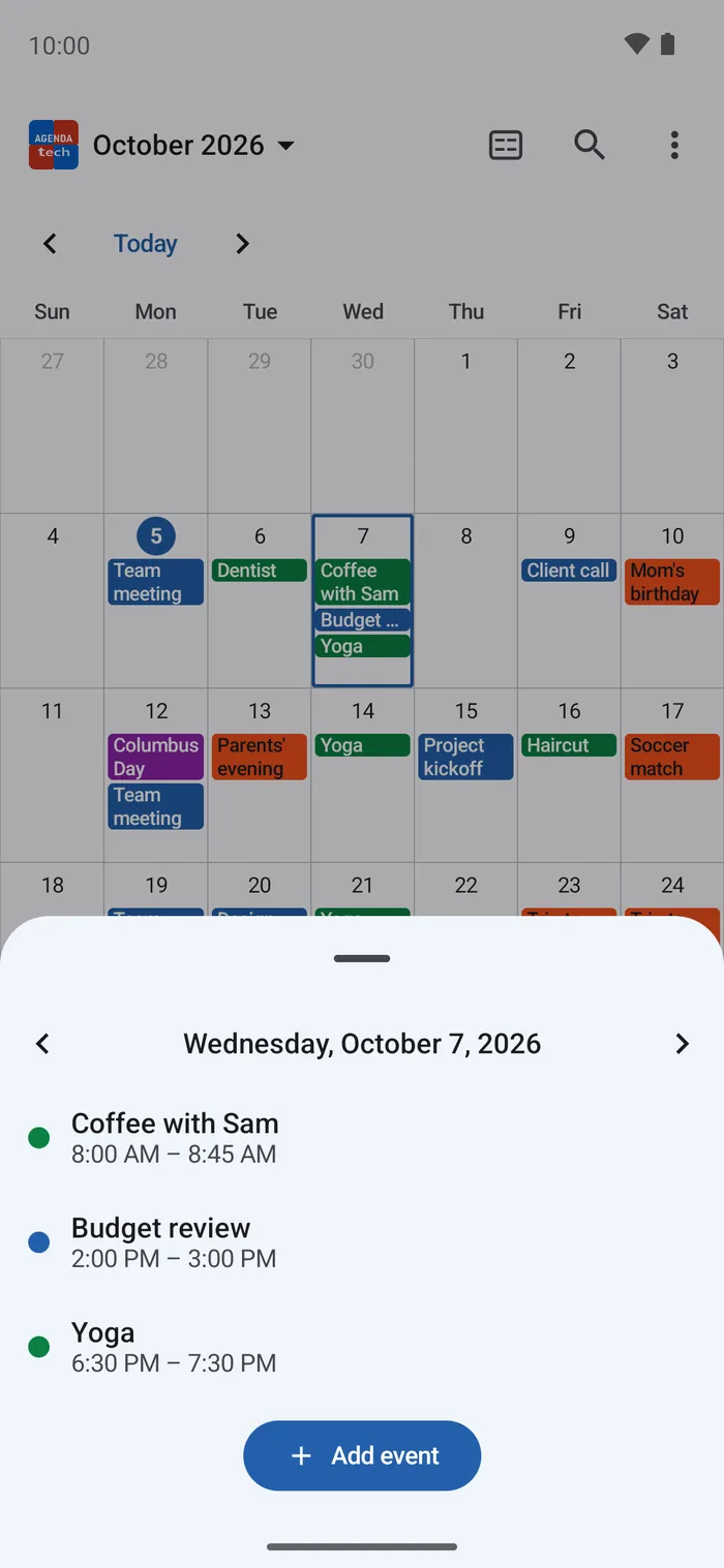 Agenda Tech — a day opened over the month