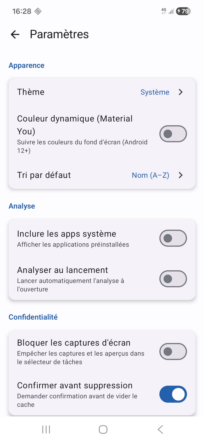 App Manager Tech paramètres