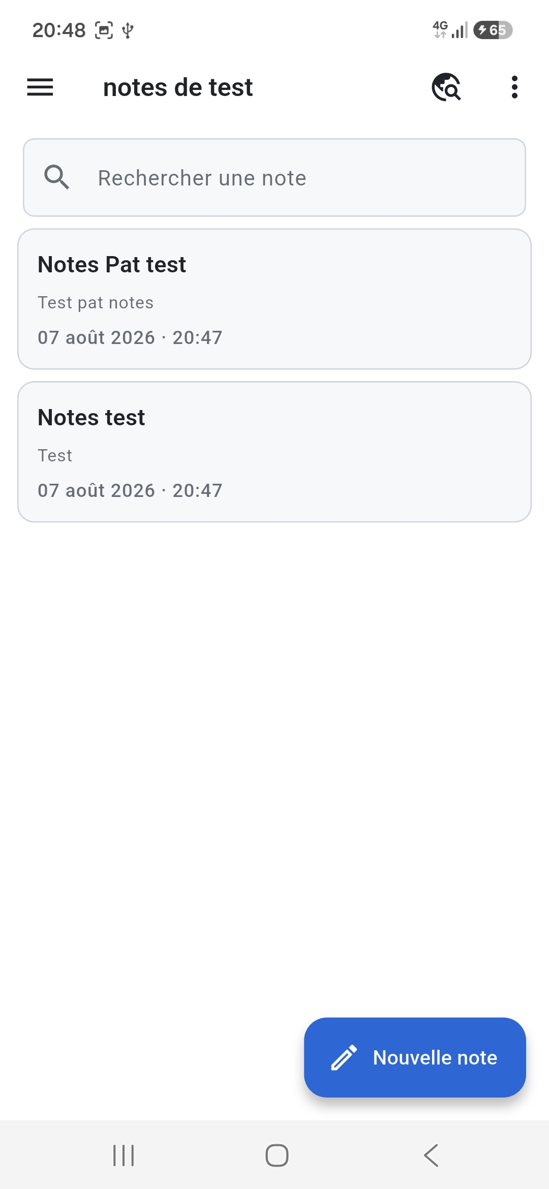 Notes Tech — home screen, note list