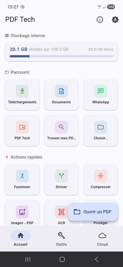 App Pdf Tech parcourir les fichiers