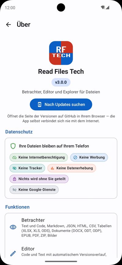 Read Files Tech: „Über“ und Datenschutz