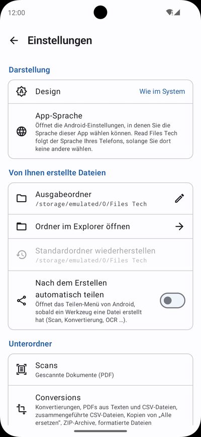 Read Files Tech: Einstellungen