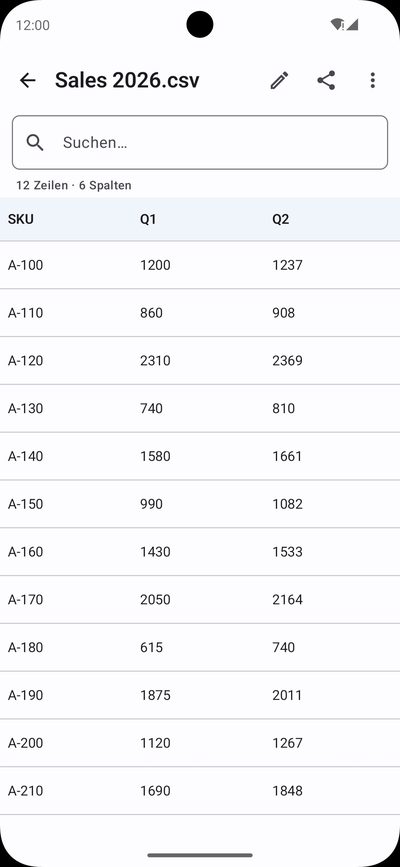 Read Files Tech: geöffnete CSV-Tabelle