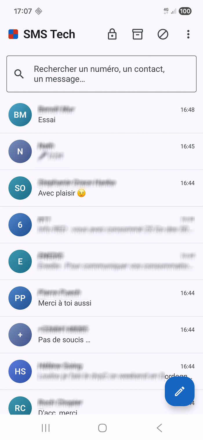 SMS Tech app conversation list