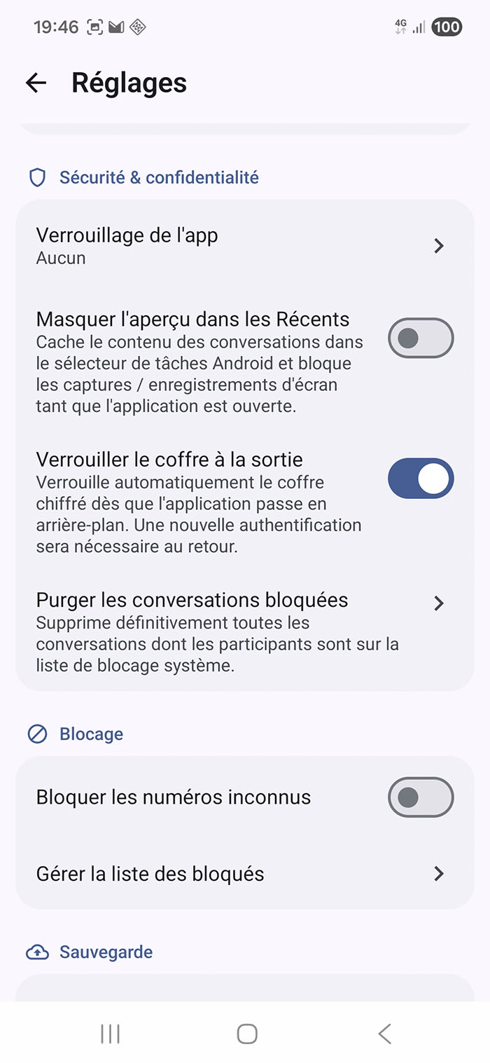 SMS Tech app security settings